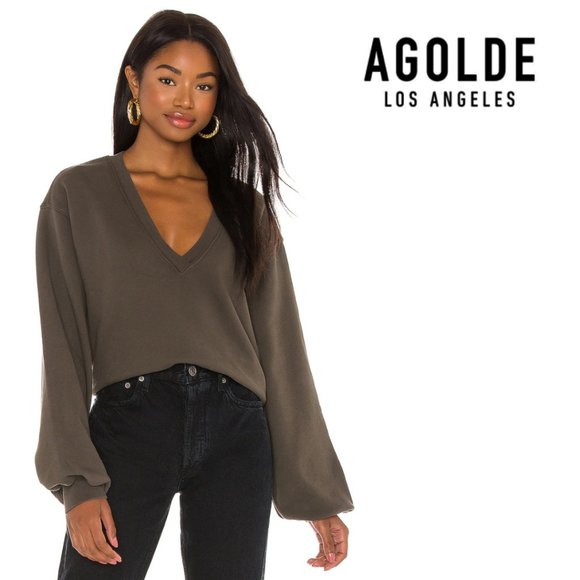 Agolde Balloon Sleeve V Neck Sweatshirt 